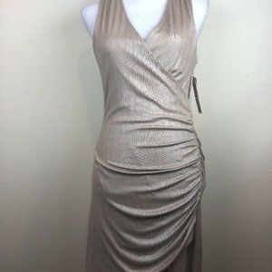 Design Lab Womens Size S Gold Champagne V-Neck Ruched Sleeveless Dress NWT
